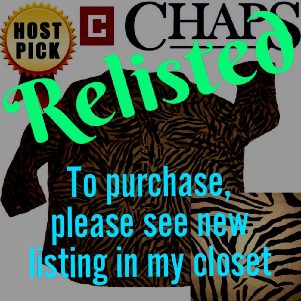 Animal Print Button Down Shirt, Chaps Zebra Print Top, Tiger, 3/4 Sleeve Plus 3x - Picture 1 of 14